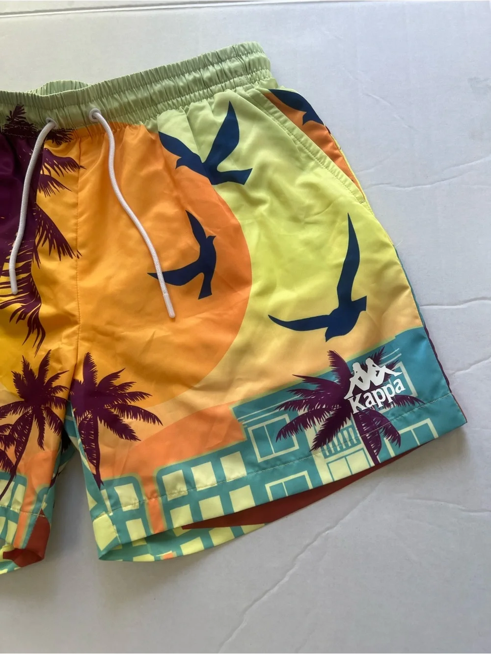 Kappa Men's Yellow Orange Tropical Palm Swim Trunks